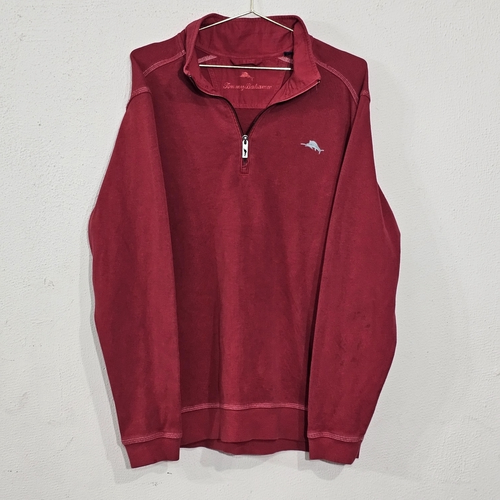 Tommy Bahama Sweater Men's Sz M Redd 1/4 zip Long Sleeve Cotton - Picture 3 of 11